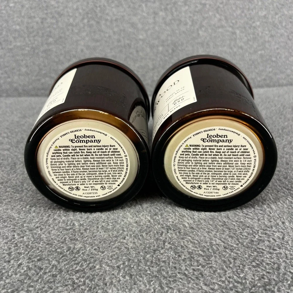 2x Leoben Co Candle Vanilla Cedarwood 9 oz Amber Glass Soy Wax No 050